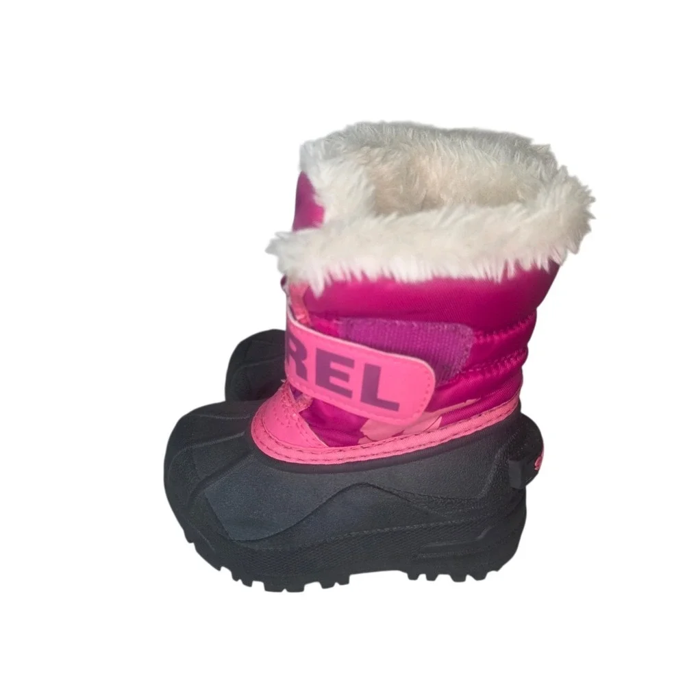 Sorel Snow Commander Girls 6 Black Pink NV1960-652 Waterproof Winter Boots